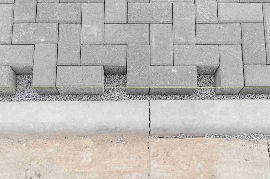 Close-up of concrete paver patio base preparation in North Royalton OH.