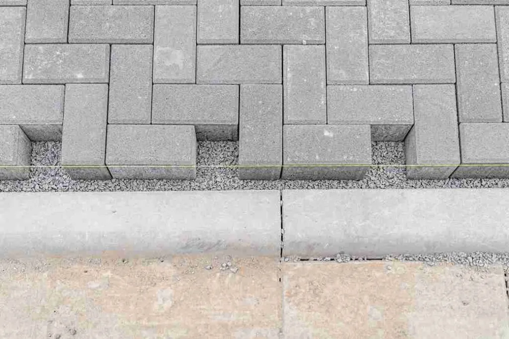 Close-up of concrete paver patio base preparation in North Royalton OH.
