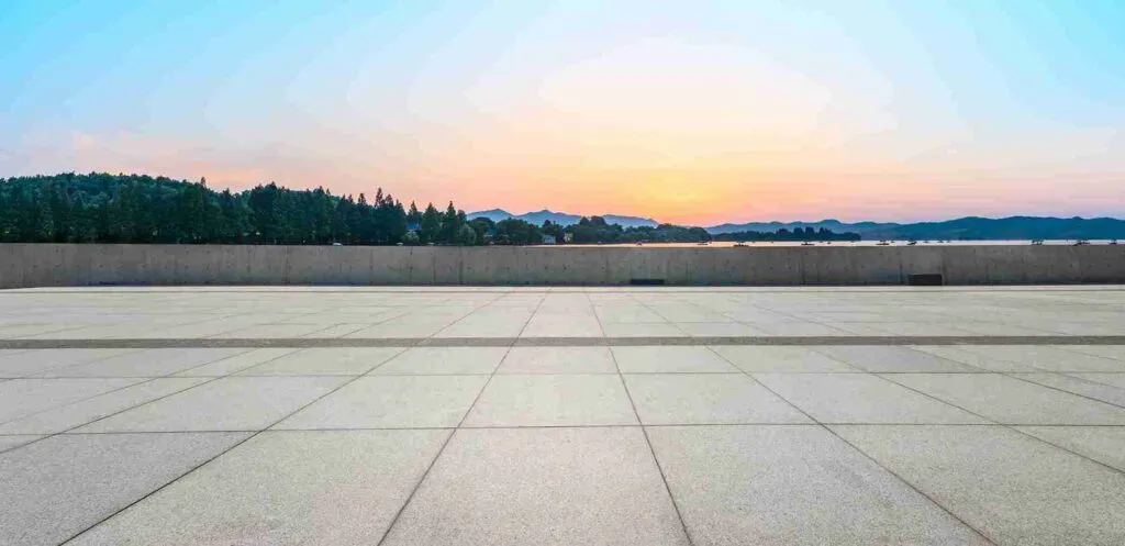 Wide outdoor concrete slab with scenic background at sunset in North Royalton OH.
